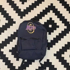 Black Backpack with Purple and Gold Logo